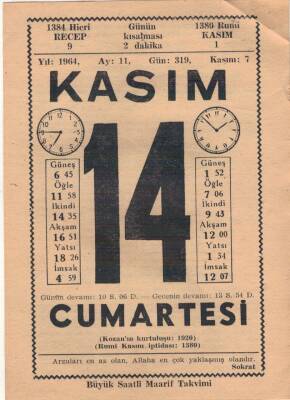 14 Kasım 1964 Takvim Yaprağı EFM(N)3682 - 2