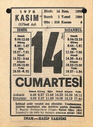 14 Kasım 1970 Takvim Yaprağı - Doğum Günü Hediyesi EFM(N)10746 - 3