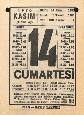 14 Kasım 1970 Takvim Yaprağı - Doğum Günü Hediyesi EFM(N)10746 - 2