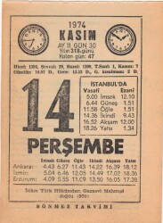 14 Kasım 1974 Takvim Yaprağı EFM(N)3324 - 1