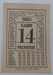 14 Kasım 1983 Takvim Yaprağı - Doğum Günü Hediyesi EFM(N)6918 - Gökçekoleksiyon