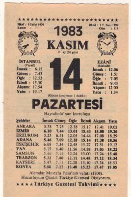 14 Kasım 1983 Takvim Yaprağı EFM(N)3958 - 3