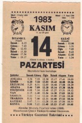14 Kasım 1983 Takvim Yaprağı EFM(N)3958 - Gökçekoleksiyon