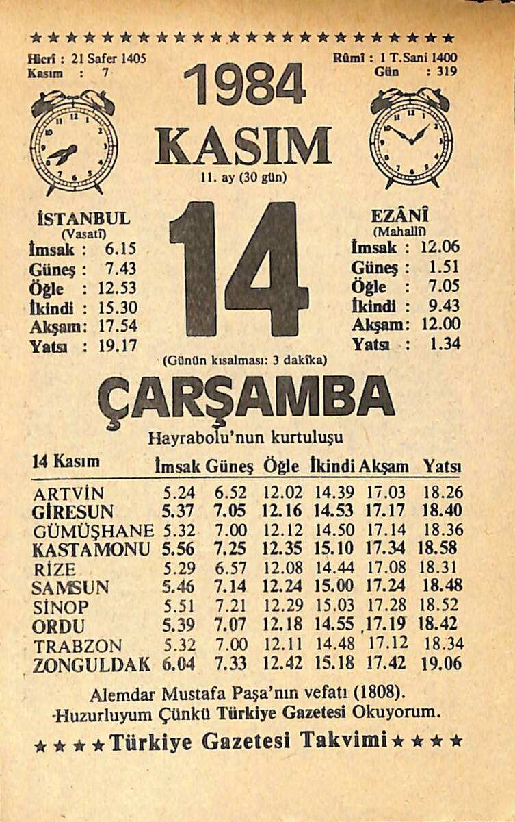 14 Kasım 1984 Takvim Yaprağı - Doğum Günü Hediyesi EFMN14538 - 1