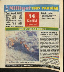 14 Kasım 1987 Takvim Yaprağı - Doğum Günü Hediyesi EFM(N)11947 - Gökçekoleksiyon