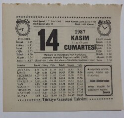 14 Kasım 1987 Takvim Yaprağı - Doğum Günü Hediyesi EFM(N)7153 - Gökçekoleksiyon