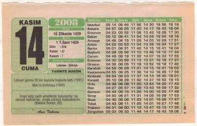 14 Kasım 2008 Takvim Yaprağı EFM(N)3810 - 3