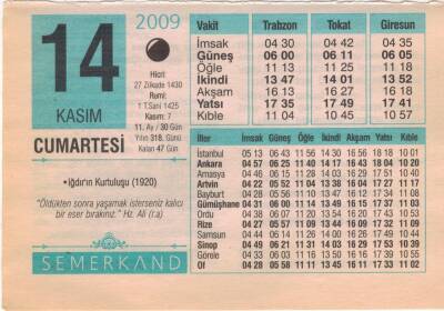 14 Kasım 2009 Takvim Yaprağı EFM(N)3838 - 3