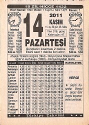 14 Kasım 2011 Takvim Yaprağı - Doğum Günü Hediyesi EFMN15275 - Gökçekoleksiyon