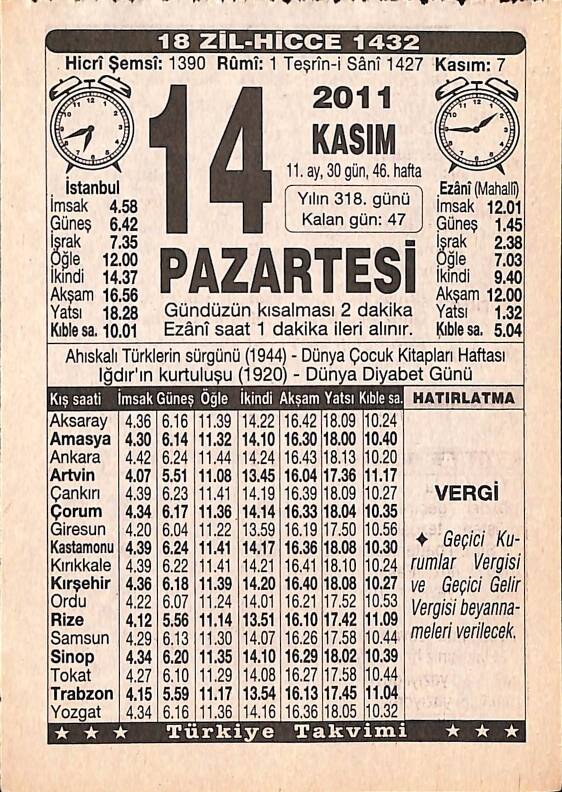 14 Kasım 2011 Takvim Yaprağı - Doğum Günü Hediyesi EFMN15275 - 1