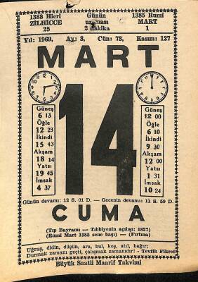 14 Mart 1969 Takvim Yaprağı - Doğum Günü Hediyesi EFM(N)11000 - 1