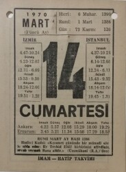 14 Mart 1970 Takvim Yaprağı - Doğum Günü Hediyesi EFM(N)7958 - 2