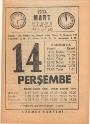 14 Mart 1974 Takvim Yaprağı EFM(N)5893 - 3