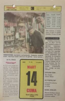 14 Mart 1980 Takvim Yaprağı - Doğum Günü Hediyesi EFM(N)7652 - 1