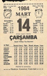 14 Mart 1984 Takvim Yaprağı - Doğum Günü Hediyesi EFM(N)11527 - Gökçekoleksiyon