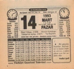14 Mart 1993 Takvim Yaprağı EFM(N)6046 - 1