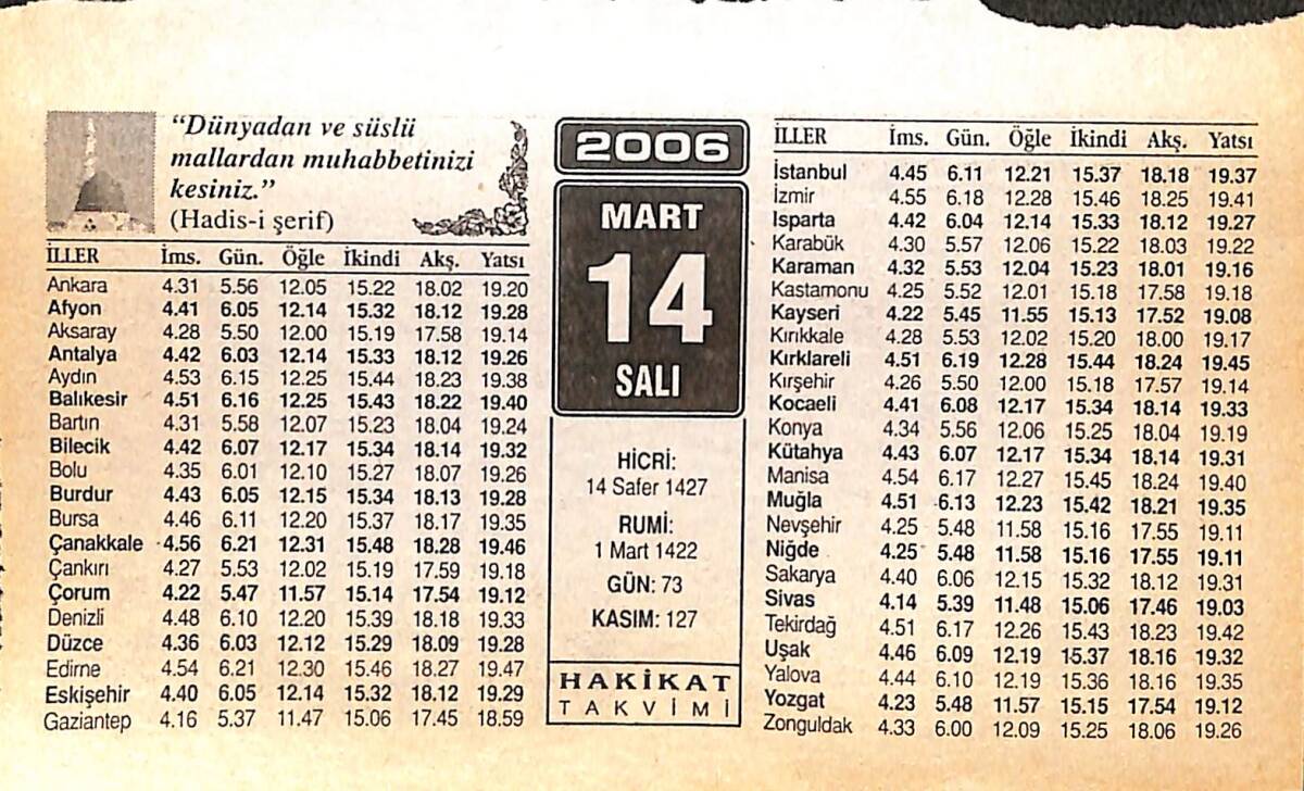 14 Mart 2006 Takvim Yaprağı - Doğum Günü Hediyesi EFMN13230 - 1