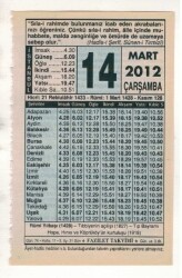 14 Mart 2012 Takvim Yaprağı EFM(N)1884 - 1