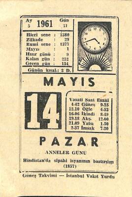 14 Mayıs 1961 Takvim Yaprağı - Doğum Günü Hediyesi EFM(N)11447 - 1