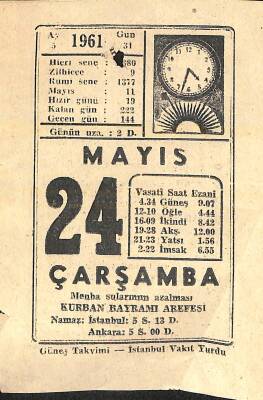 14 Mayıs 1961 Takvim Yaprağı - Doğum Günü Hediyesi EFM(N)11448 - 1