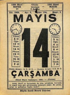 14 Mayıs 1969 Takvim Yaprağı - Doğum Günü Hediyesi EFM(N)11107 - 1