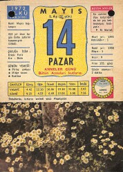 14 Mayıs 1972 Takvim Yaprağı - Doğum Günü Hediyesi EFM(N)12243 - Gökçekoleksiyon