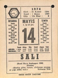 14 Mayıs 1974 Takvim Yaprağı - Doğum Günü Hediyesi EFM(N)12328 - Gökçekoleksiyon
