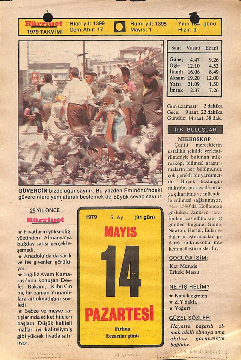 14 Mayıs 1979 Takvim Yaprağı - Doğum Günü Hediyesi EFMN14488 - 1