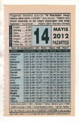 14 Mayıs 2012 Takvim Yaprağı EFM(N)1945 - 3
