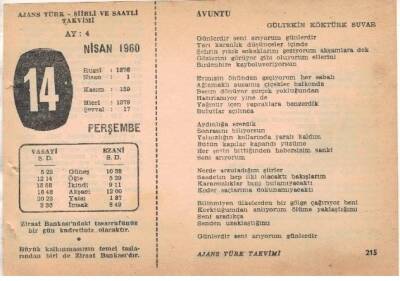 14 Nisan 1960 Ajans Türk Takvim Yaprağı (Şiirli Saatli) EFM(N)1571 - 4