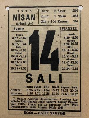 14 Nisan 1970 Takvim Yaprağı - Doğum Günü Hediyesi EFM(N)8269 - 2