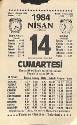 14 Nisan 1984 Takvim Yaprağı - Doğum Günü Hediyesi EFM(N)11329 - Gökçekoleksiyon
