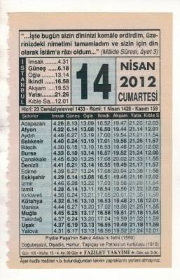 14 Nisan 2012 Takvim Yaprağı EFM(N)1915 - 2