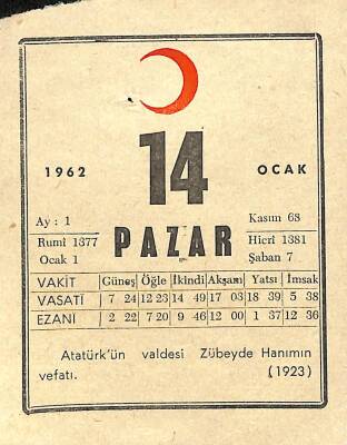 14 Ocak 1962 Takvim Yaprağı - Doğum Günü Hediyesi EFM(N)11798 - 1