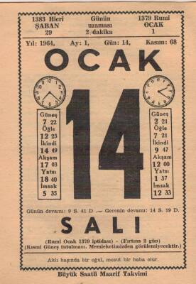 14 Ocak 1964 Takvim Yaprağı EFM(N)4538 - 1