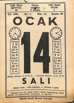 14 Ocak 1969 Takvim Yaprağı - Doğum Günü Hediyesi EFM(N)11033 - 1