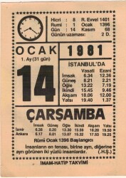 14 Ocak 1981 Takvim Yaprağı EFM(N)4660 - Gökçekoleksiyon