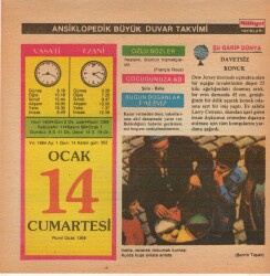 14 Ocak 1984 Takvim Yaprağı EFM(N)4629 - Gökçekoleksiyon