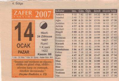 14 Ocak 2007 Takvim Yaprağı EFM(N)5101 - 1