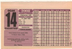 14 Ocak 2008 Takvim Yaprağı EFM(N)4939 - Gökçekoleksiyon