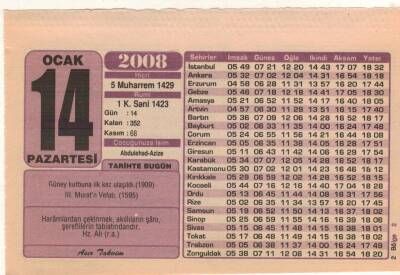 14 Ocak 2008 Takvim Yaprağı EFM(N)4939 - 1