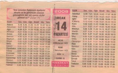 14 Ocak 2008 Takvim Yaprağı EFM(N)5001 - 1