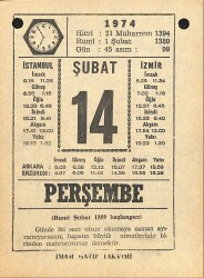 14 Şubat 1974 Takvim Yaprağı - Doğum Günü Hediyesi EFM(N)12273 - Gökçekoleksiyon