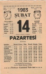 14 Şubat 1983 Takvim Yaprağı EFM(N)5394 - Gökçekoleksiyon