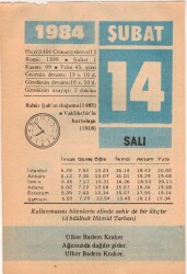 14 Şubat 1984 Takvim Yaprağı EFM(N)5337 - Gökçekoleksiyon