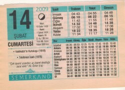 14 Şubat 2009 Takvim Yaprağı EFM(N)5619 - 2