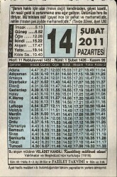 14 Şubat 2011 Takvim Yaprağı - Doğum Günü Hediyesi EFM(N)7567 - Gökçekoleksiyon