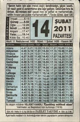 14 Şubat 2011 Takvim Yaprağı - Doğum Günü Hediyesi EFM(N)7567 - 1