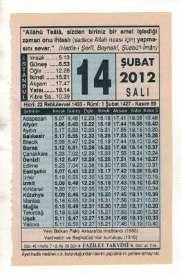 14 Şubat 2012 Takvim Yaprağı EFM(N)1855 - 3