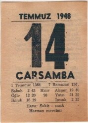 14 Temmuz 1948 Takvim Yaprağı EFM(N)1429 - 1